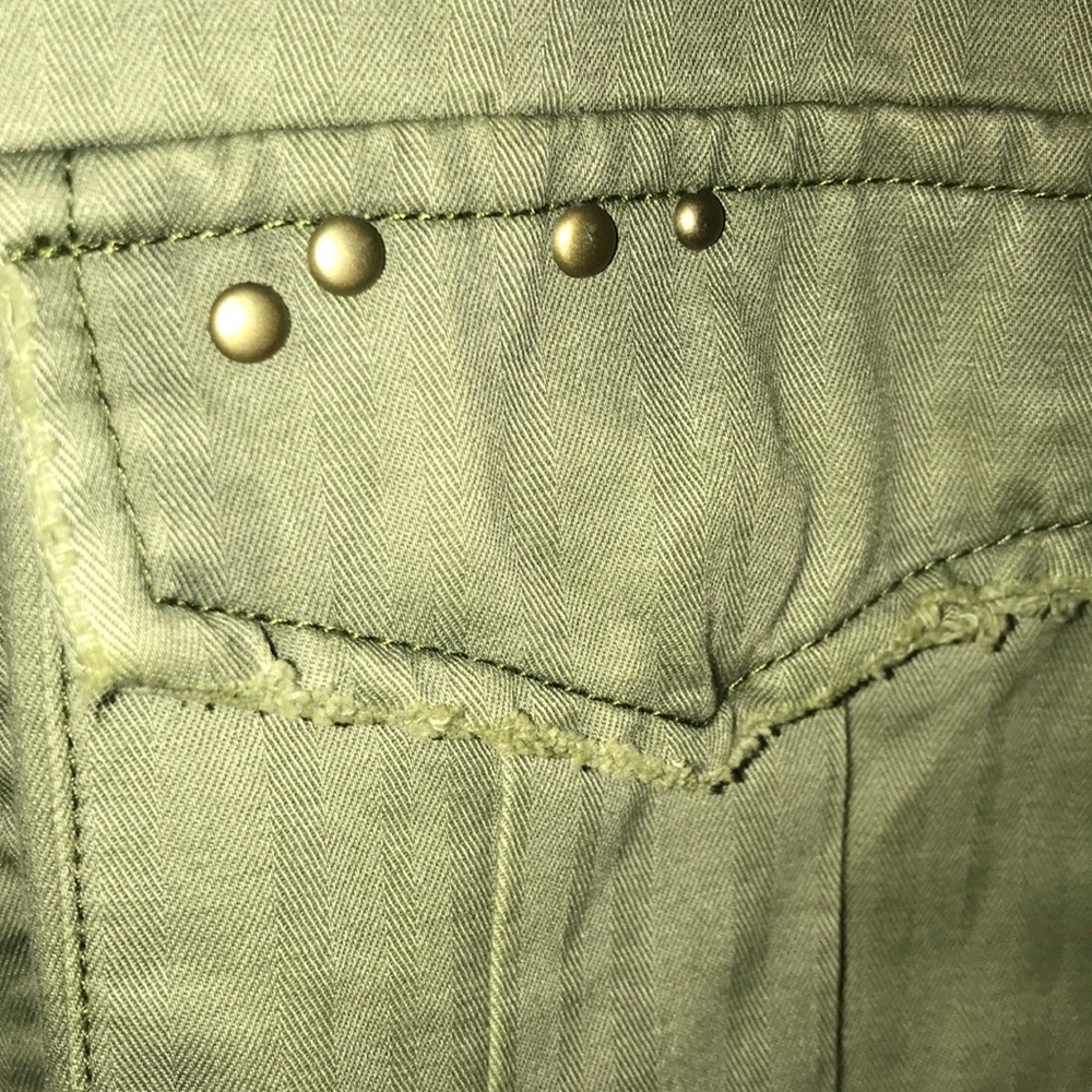 Free People Olive Green Jean Jacket with Floral Hem - Picture 5 of 6